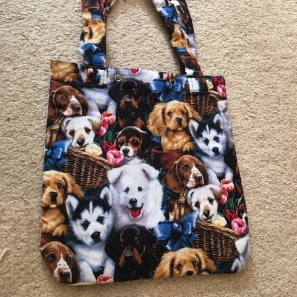 CUTE****Handmade Dog Print Cloth Fabric Lined Bag Dbl Snap Closure - Picture 2 of 6